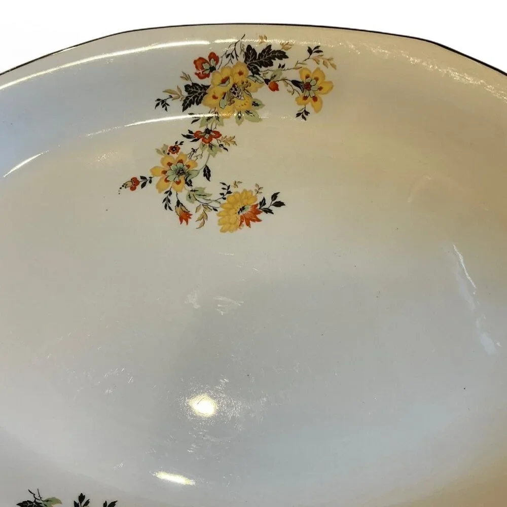 Vintage Homer Laughlin yellow floral oval serving‎ plate platter
